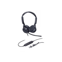 Black Yealink UH42 headset with USB cable on a white background