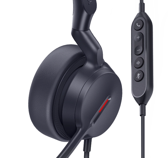 Yealink UH42 side close up shot of inline controls and ear cushions