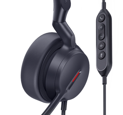 Yealink UH42 side close up shot of inline controls and ear cushions